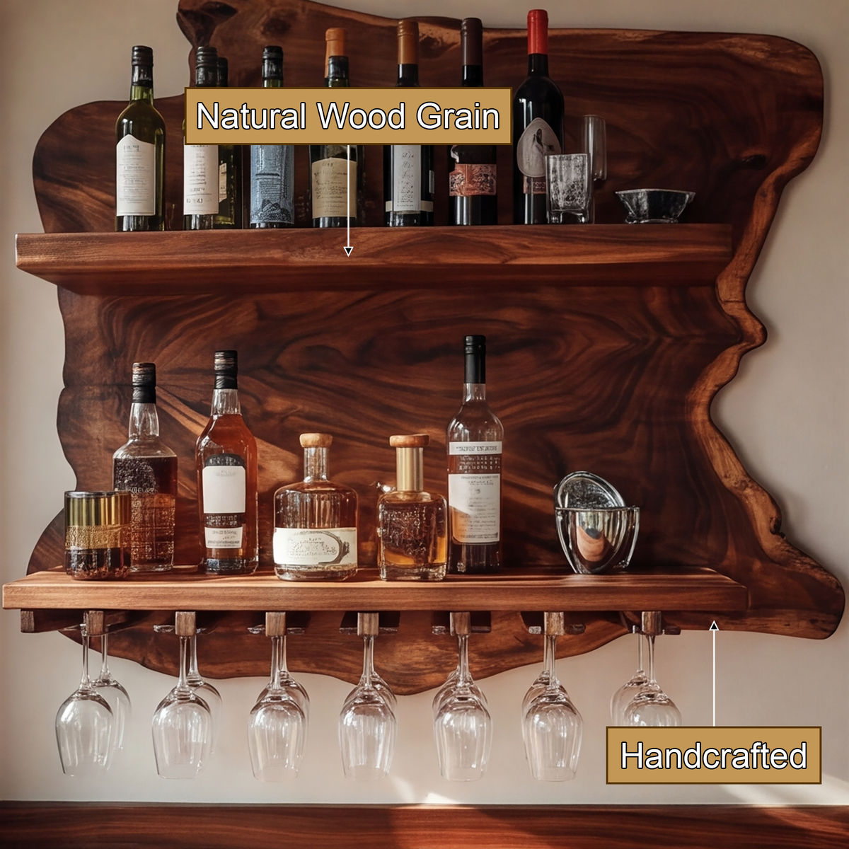 Thornmere Live Edge Handcrafted Floating Wine Shelf