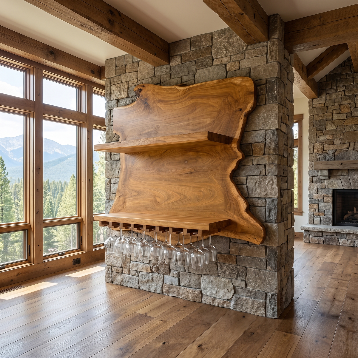 Thornmere Live Edge Handcrafted Floating Wine Shelf