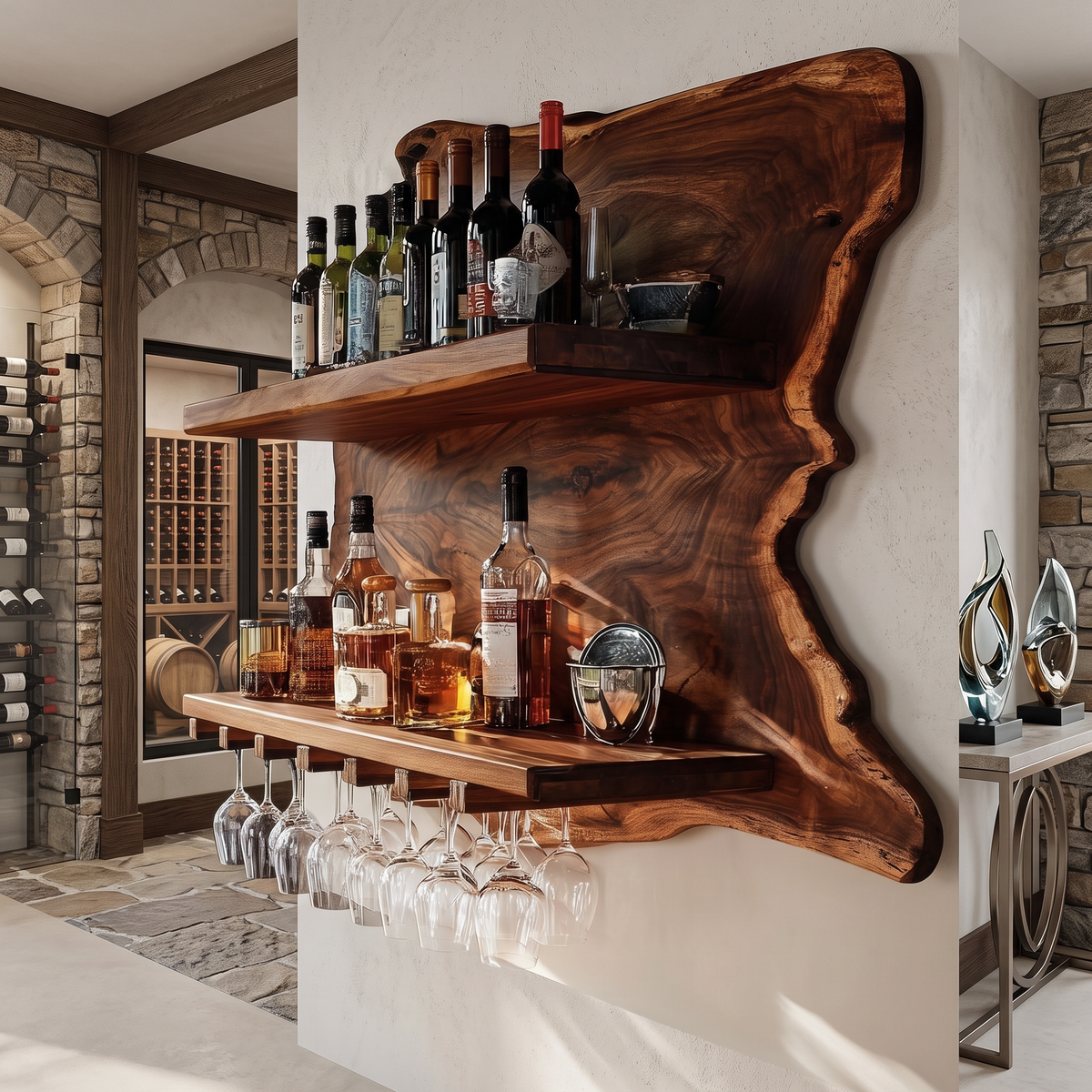 Thornmere Live Edge Handcrafted Floating Wine Shelf